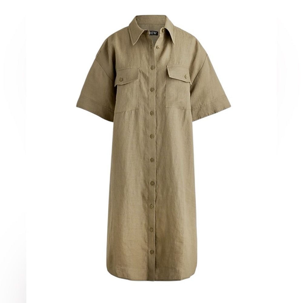 J.Crew - Utility Linen Shirt Dress in Olive Green Sz Xs - Picture 3 of 9